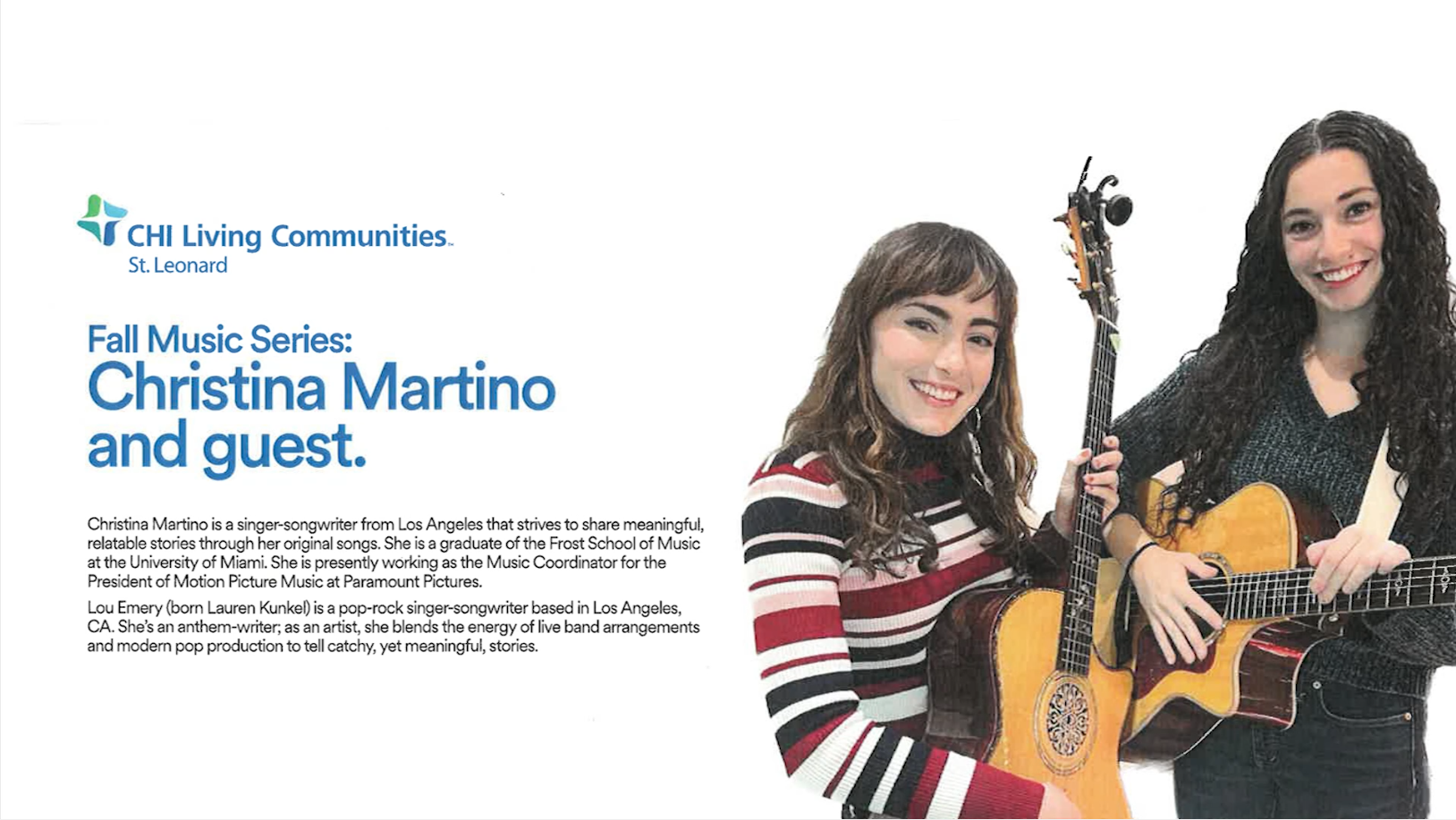 St. Leonard Fall Music 2025:  Christina Martino and Lou Emery